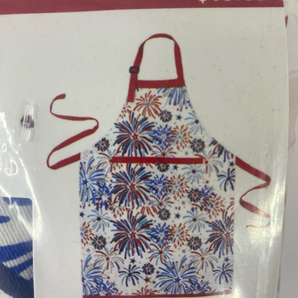 Festive  Apron - Red, Blue, and White 35”x24” 100% Cotton